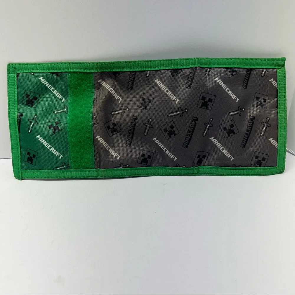 Minecraft Trifold Wallet Boys Kids Green Grey Creeper Sword Nylon Hook Loop 2019